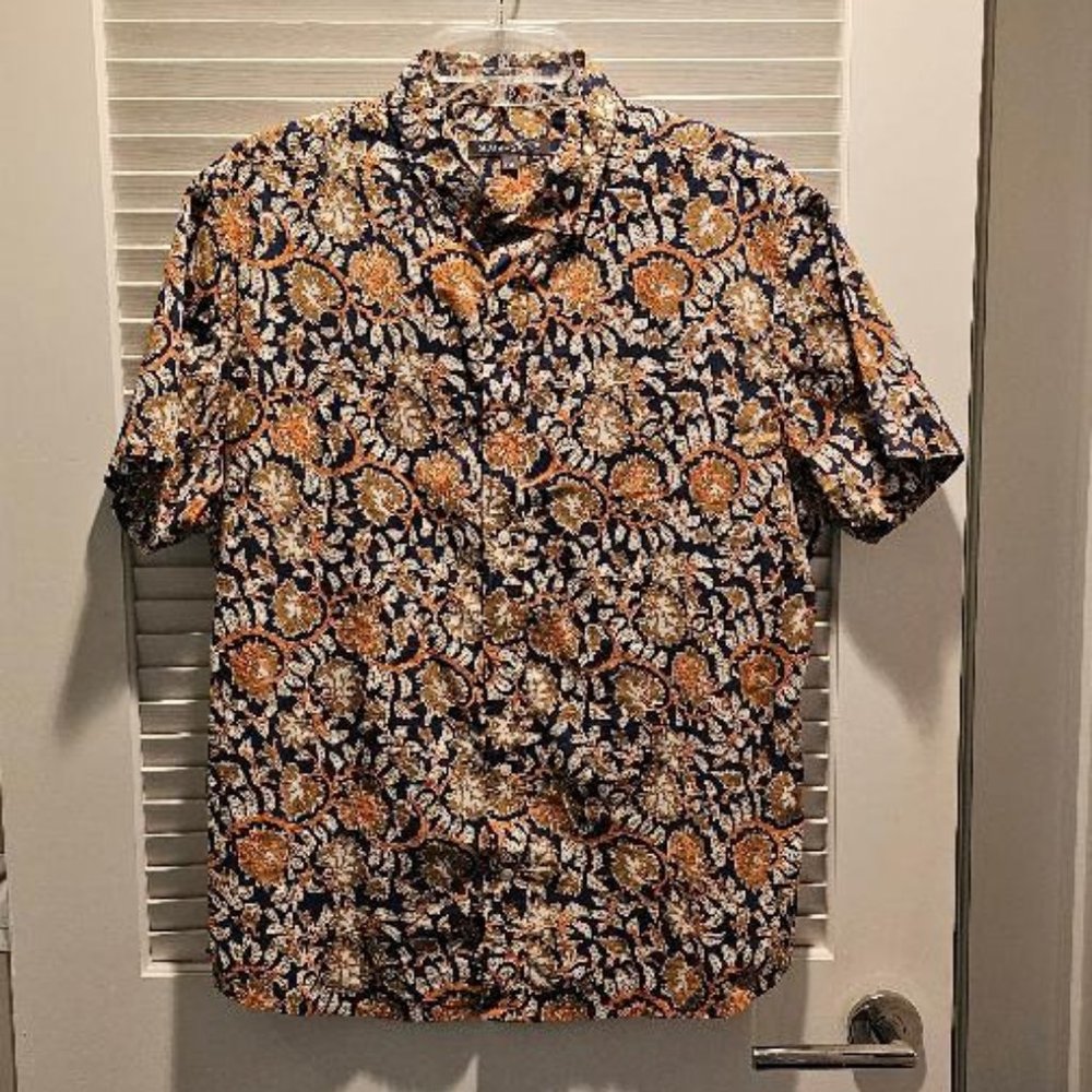 SLATE & STONE Casual Short Sleeve Shirt - Size XXL - Blue, Orange, Gold floral